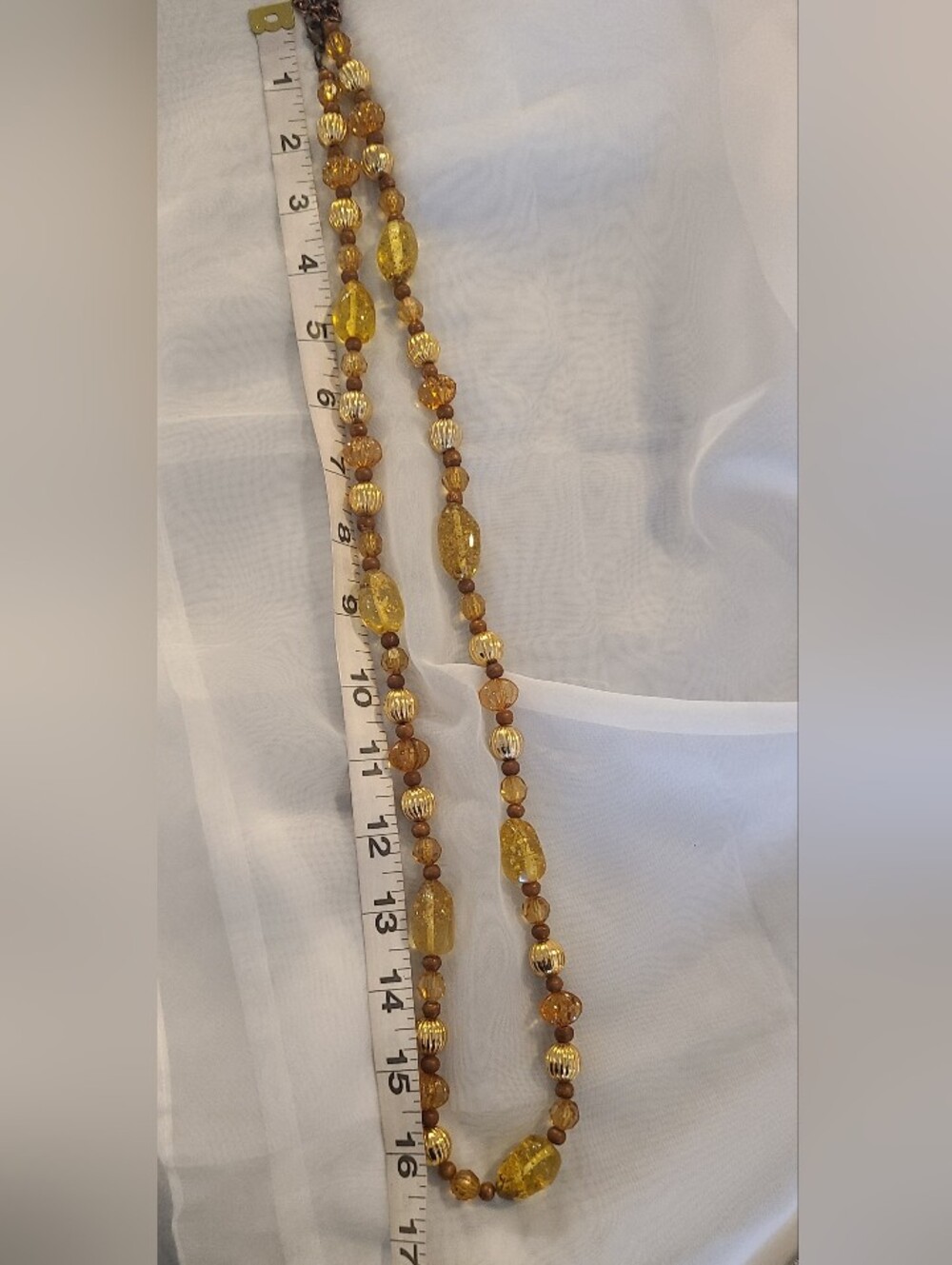 Vintage Amber Glass and Amber Beaded Resin Bead Chunky Boho Necklace 90s 36" - Picture 4 of 7
